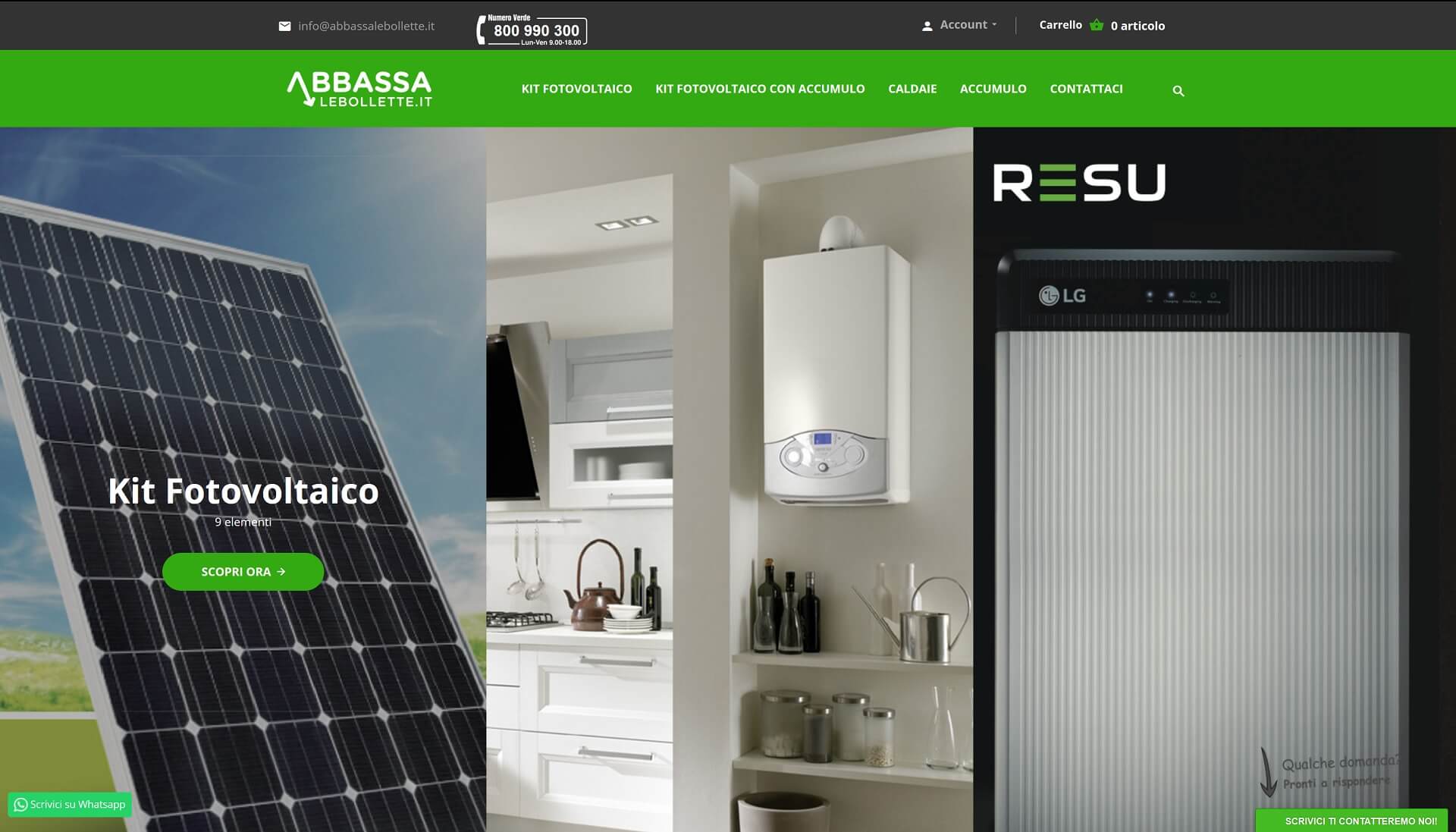 Abbassalebollette.it apre alla Vendita Online di Kit Fotovoltaici, con e senza Accumulo, e Caldaie Efficienti